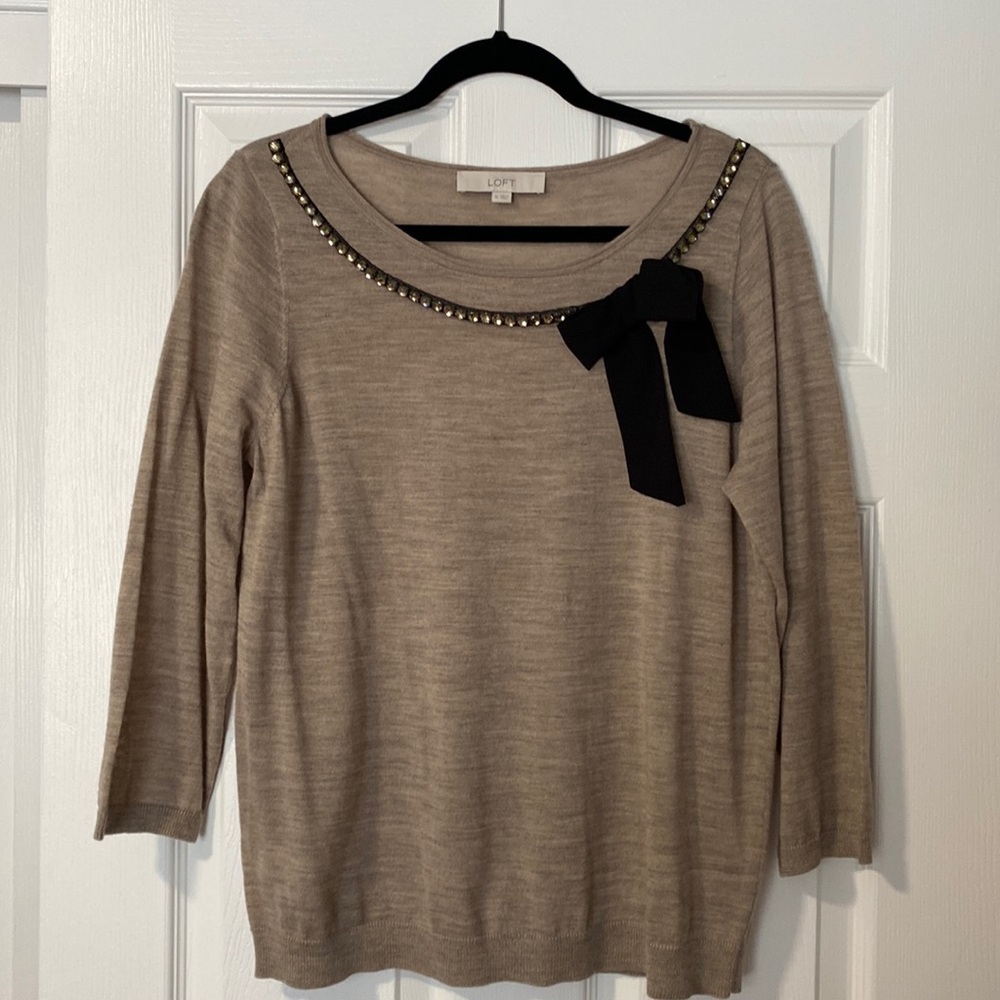Ann Taylor loft sweater with bow and sequin collar